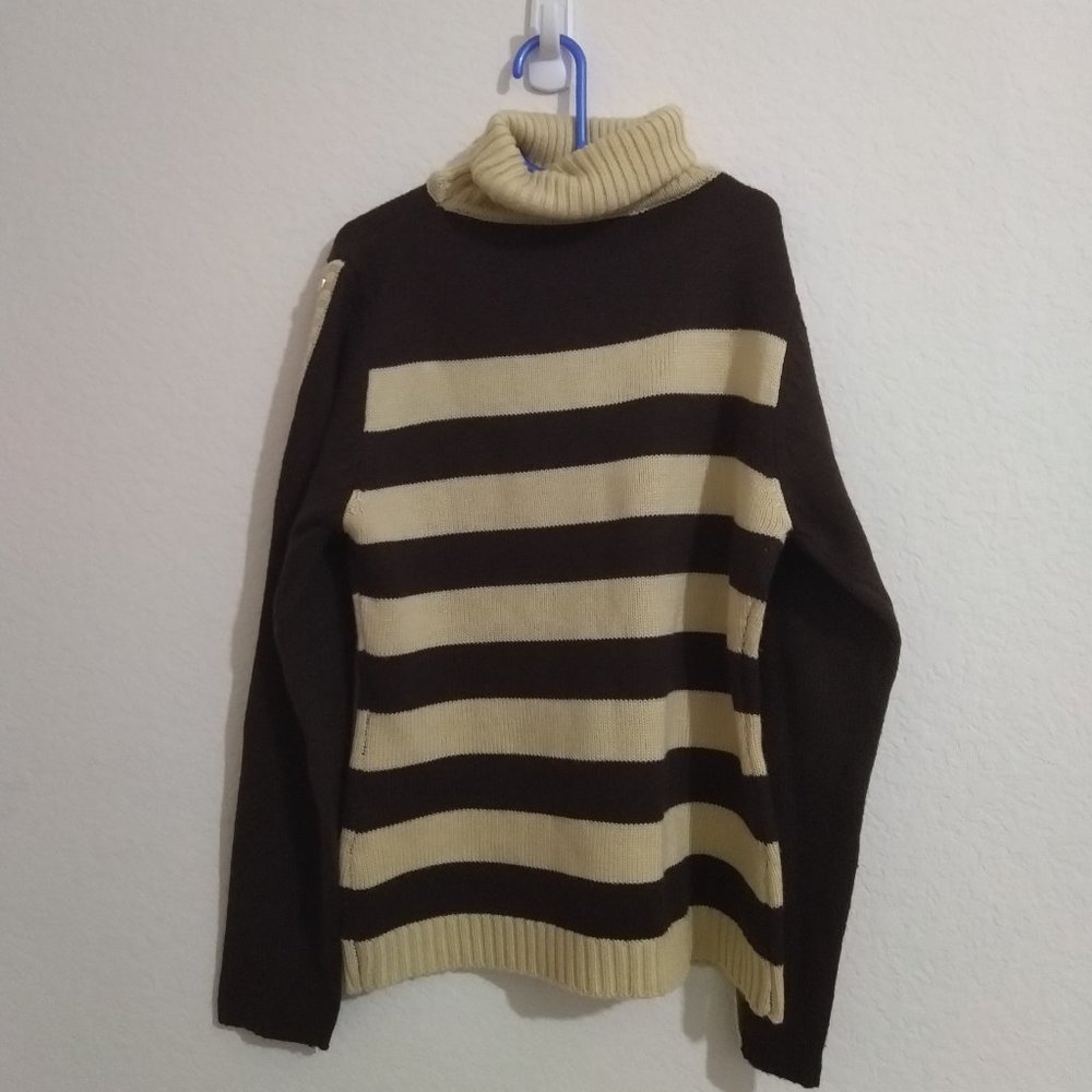Tan and Brown Striped Sweater with Turtleneck